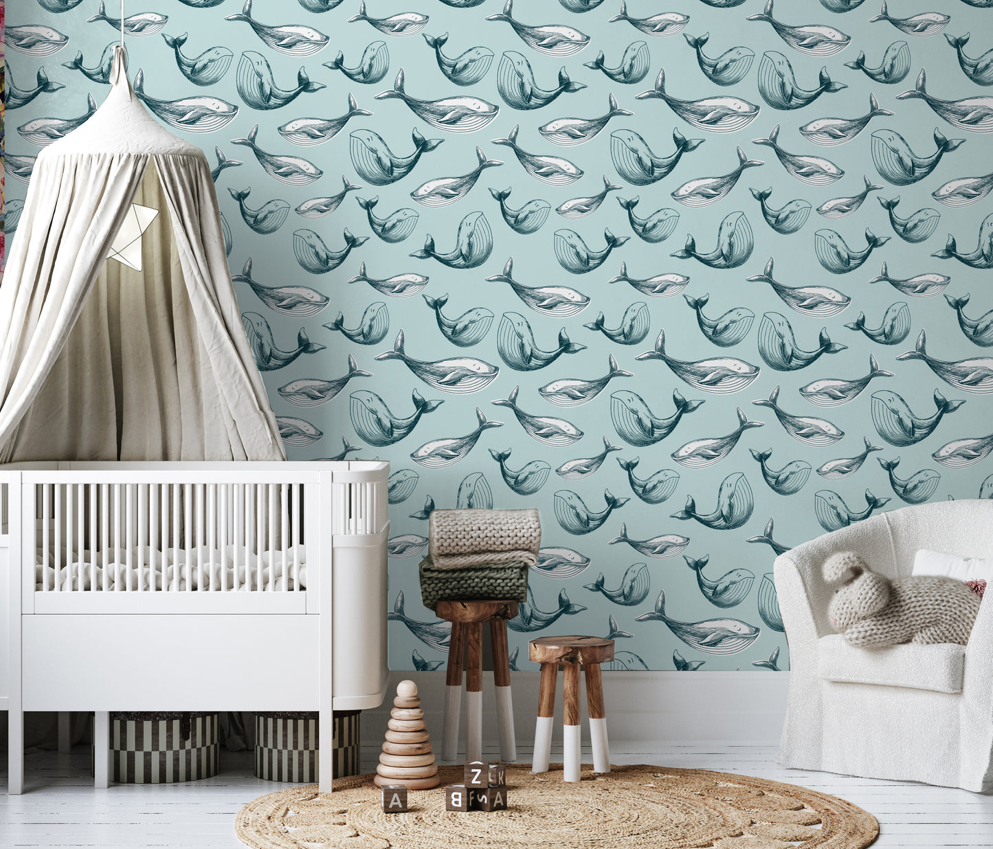 Whale removable peel and stick wallpaper Nautical wallpaper