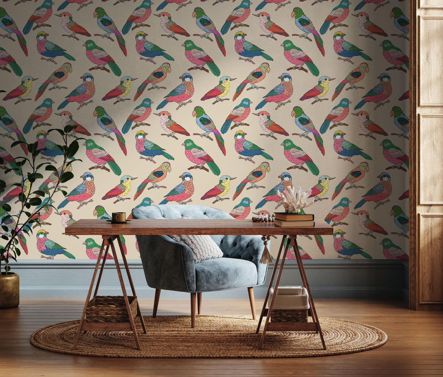 colorful Parrots removable peel and stick wallpaper (Copy)