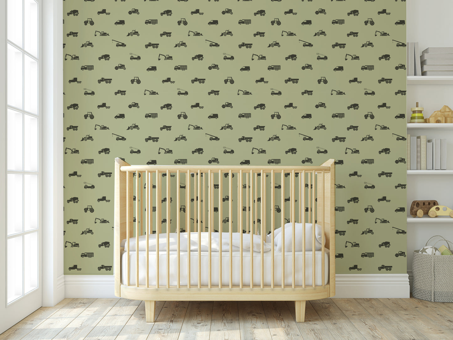 Nursery featuring construction vehicle wallpaper