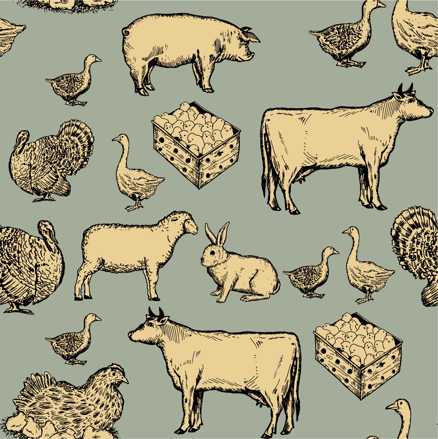 Farm Wallpaper Chicken wallpaper Cow removable peel and stick wallpaper