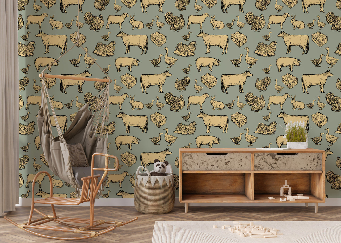 Farm Wallpaper Chicken wallpaper Cow removable peel and stick wallpaper