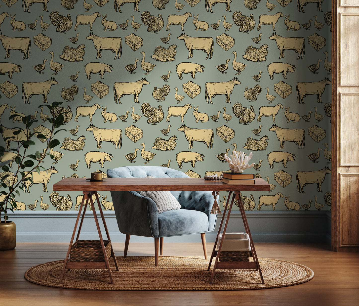 Farm Wallpaper Chicken wallpaper Cow removable peel and stick wallpaper