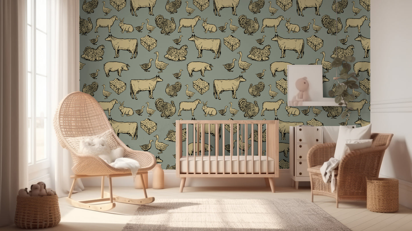 Farm Wallpaper Chicken wallpaper Cow removable peel and stick wallpaper