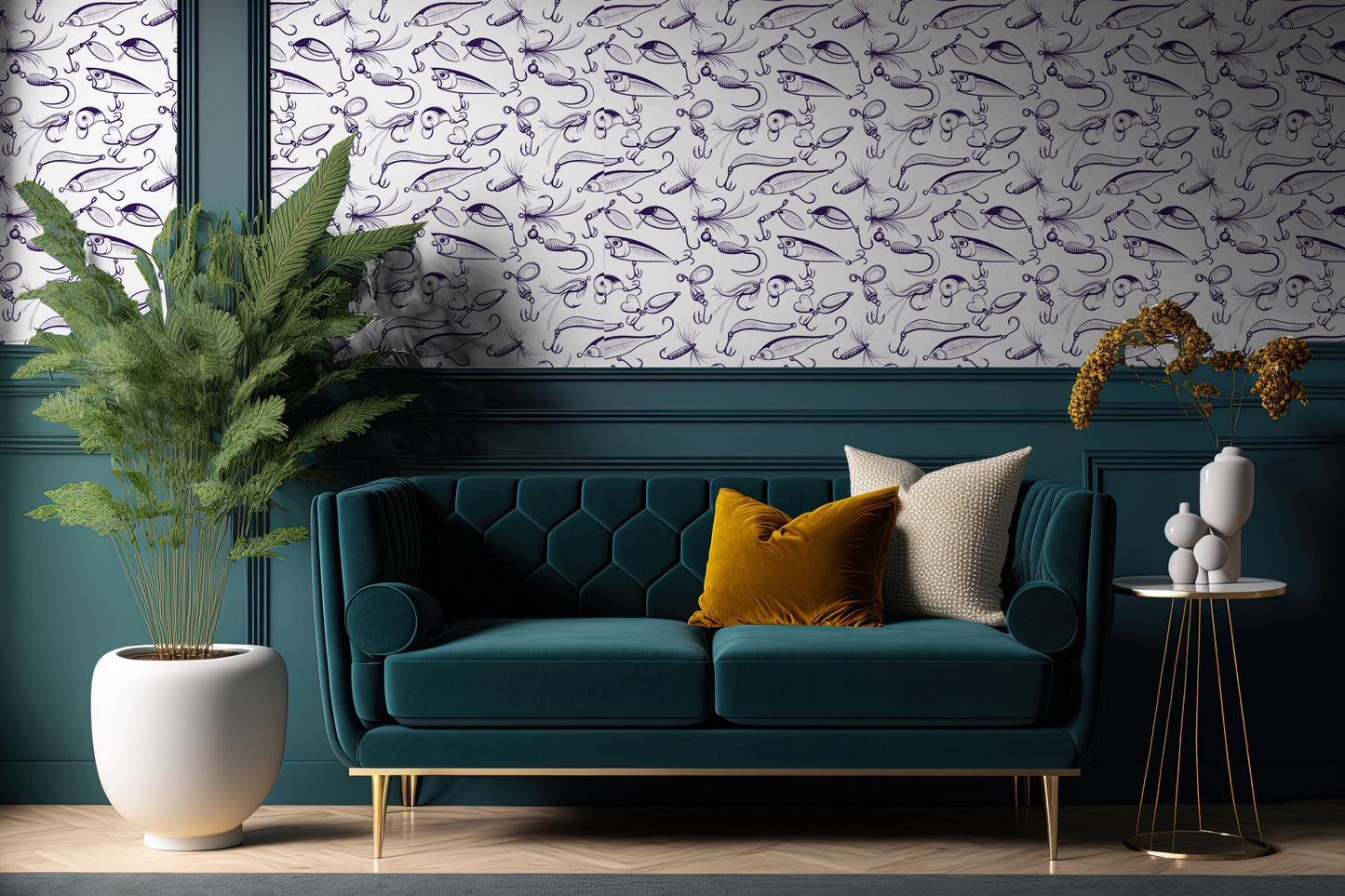 Fishing lure removable peel and stick wallpaper Nautical wallpaper