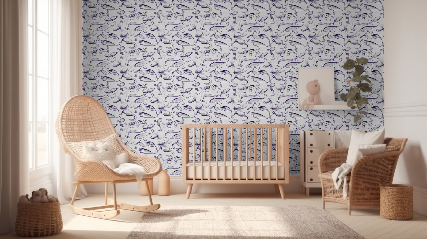 Fishing lure removable peel and stick wallpaper Nautical wallpaper