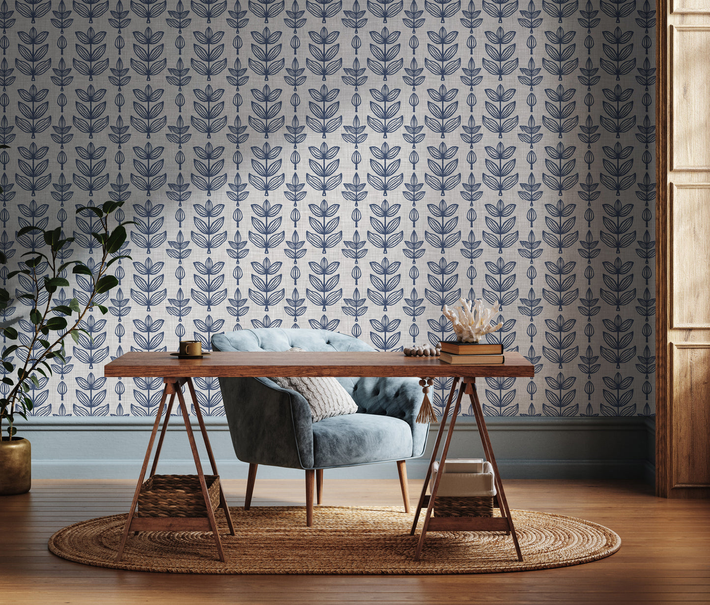 French Blue Botanical Removable peel and stick wallpaper