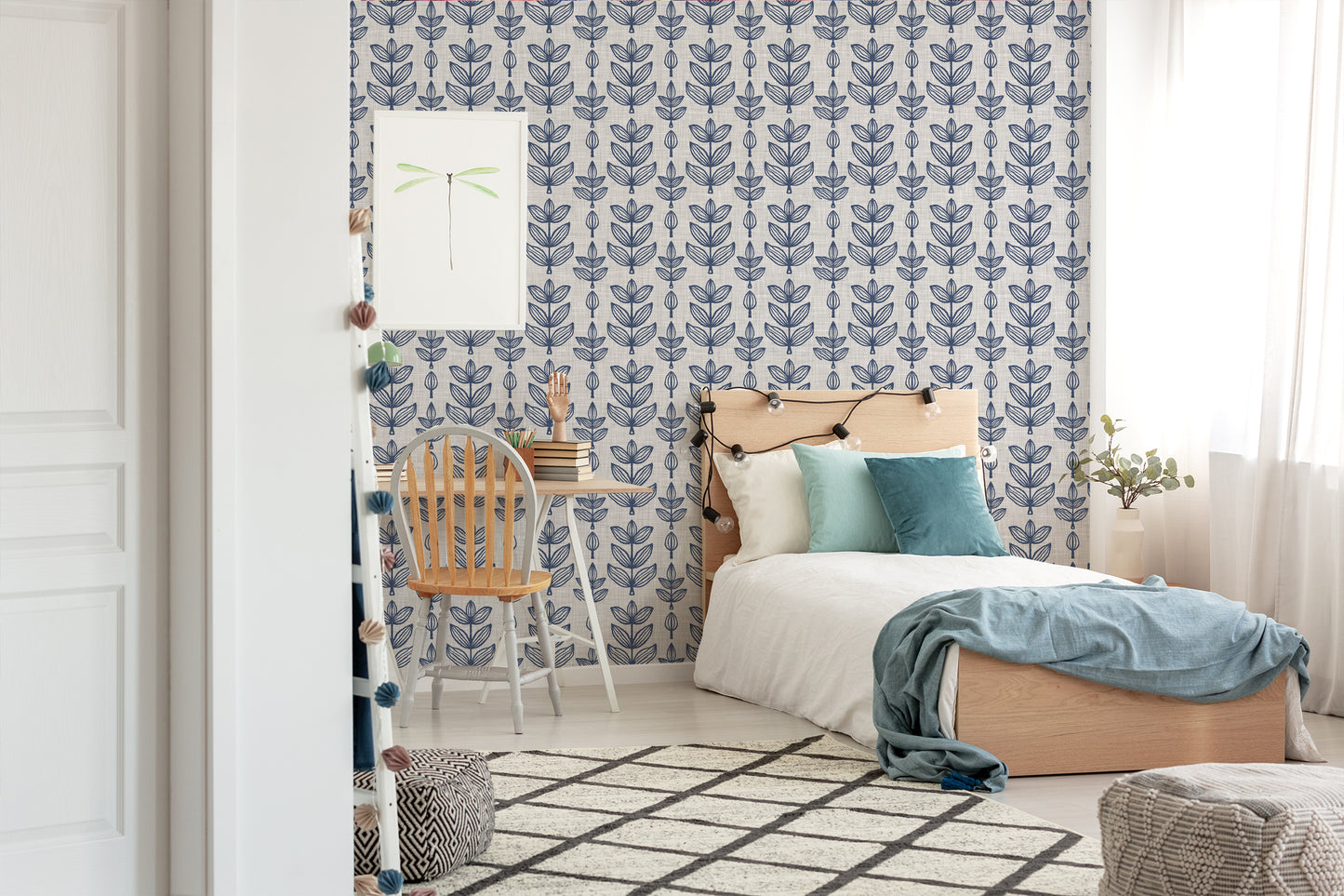 French Blue Botanical Removable peel and stick wallpaper