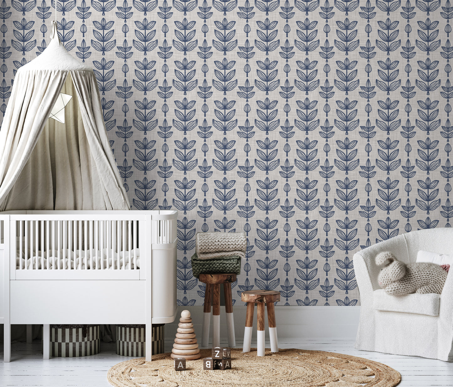 French Blue Botanical Removable peel and stick wallpaper