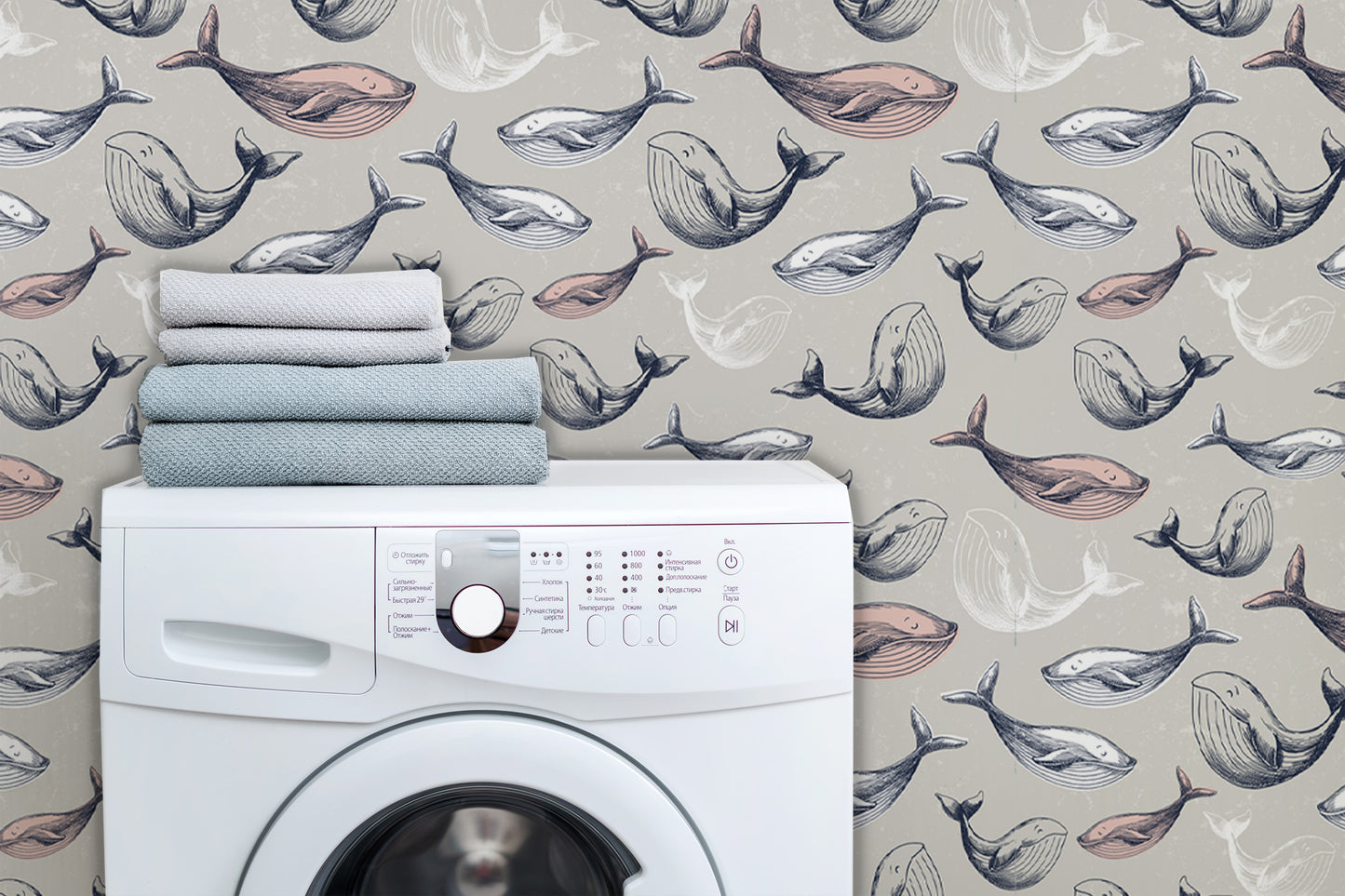 Pink Whale removable peel and stick wallpaper Nautical wallpaper