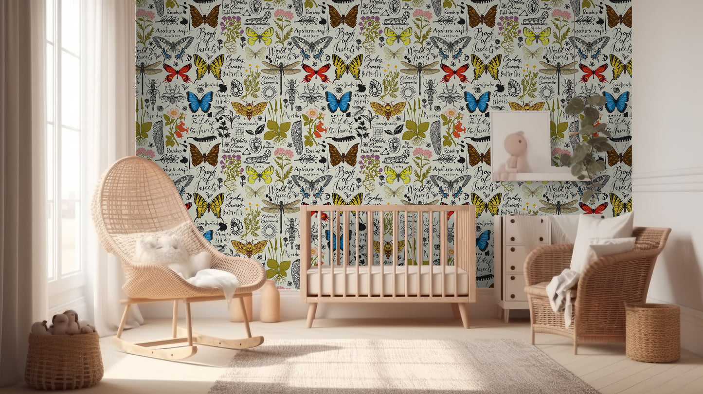 Insect sketch removable peel and stick wallpaper