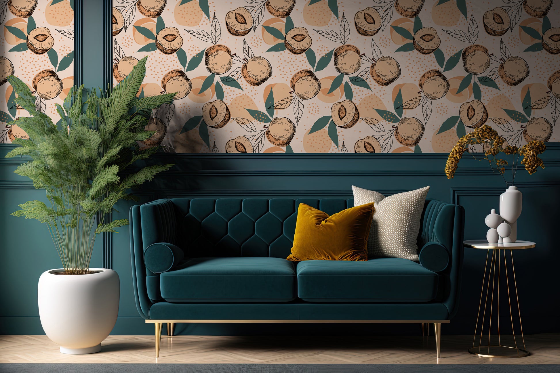 Funky Peach Wallpaper in living room
