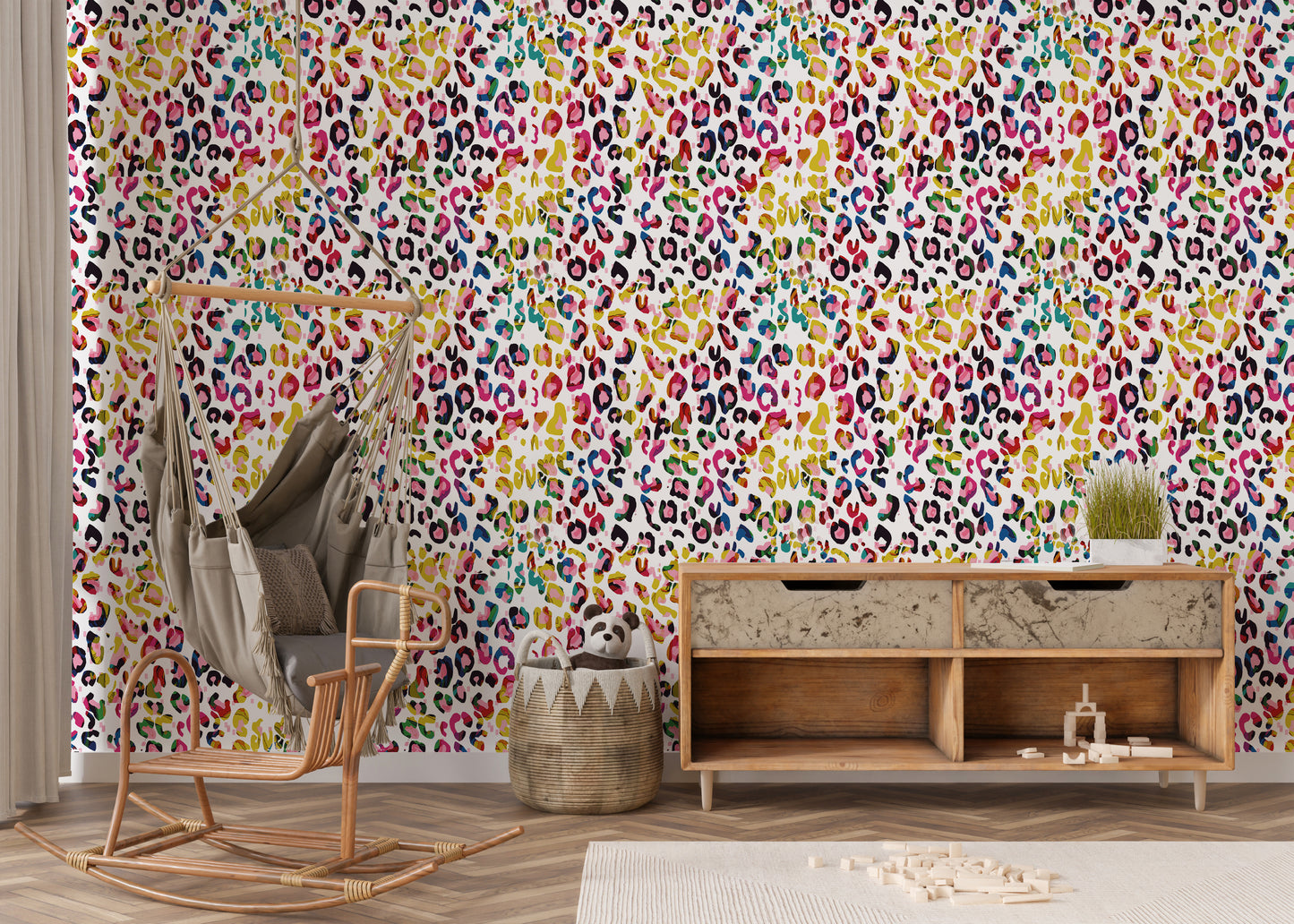 Colorful Painted Cheetah Print Removable Peel And Stick Wallpaper