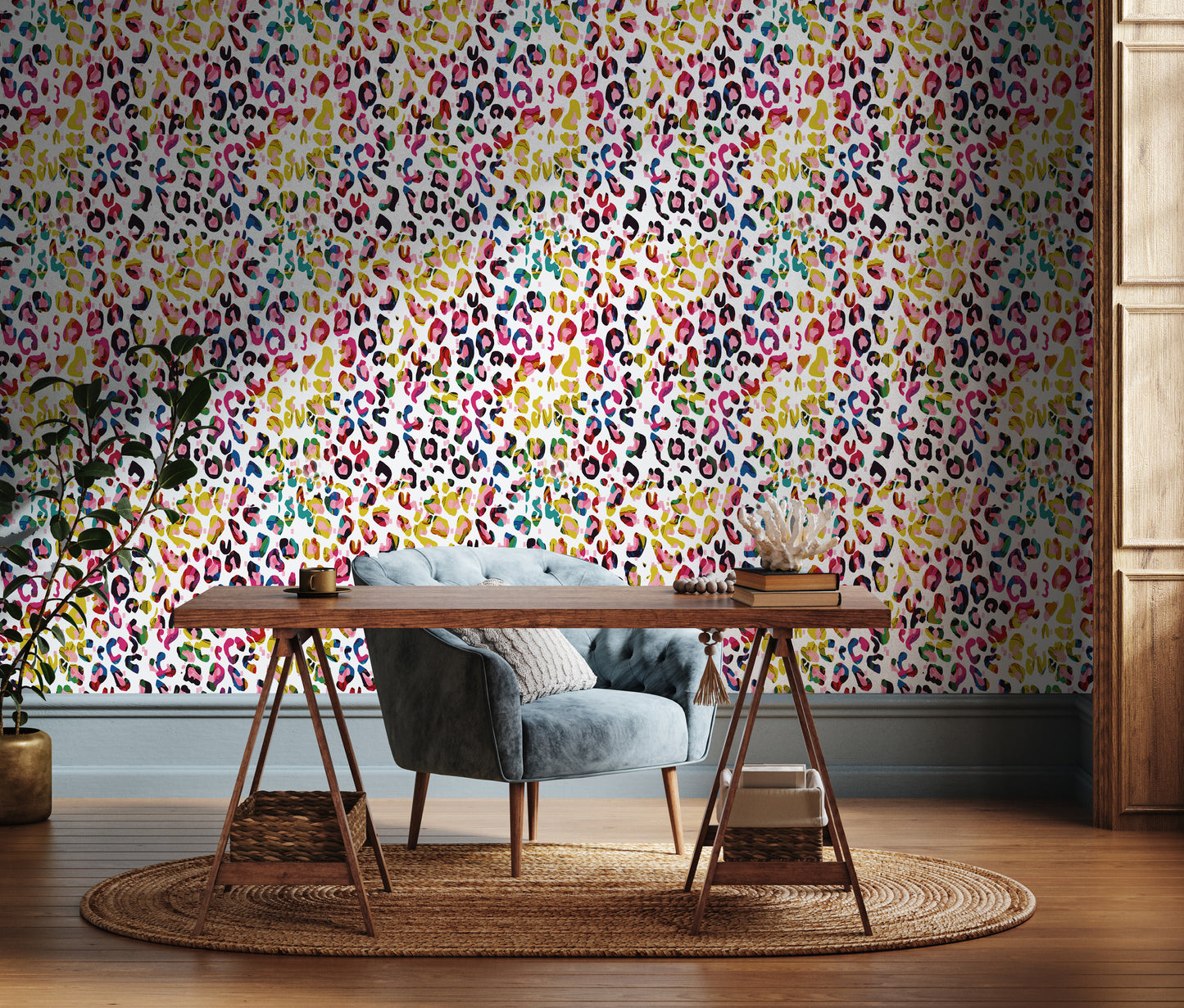 Colorful Painted Cheetah Print Removable Peel And Stick Wallpaper