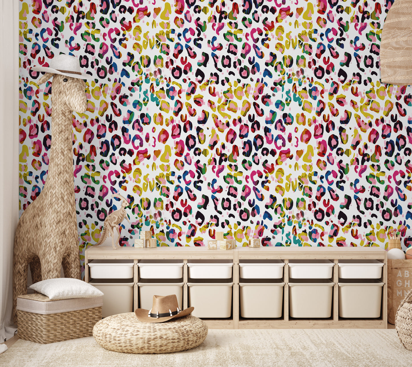 Colorful Painted Cheetah Print Removable Peel And Stick Wallpaper