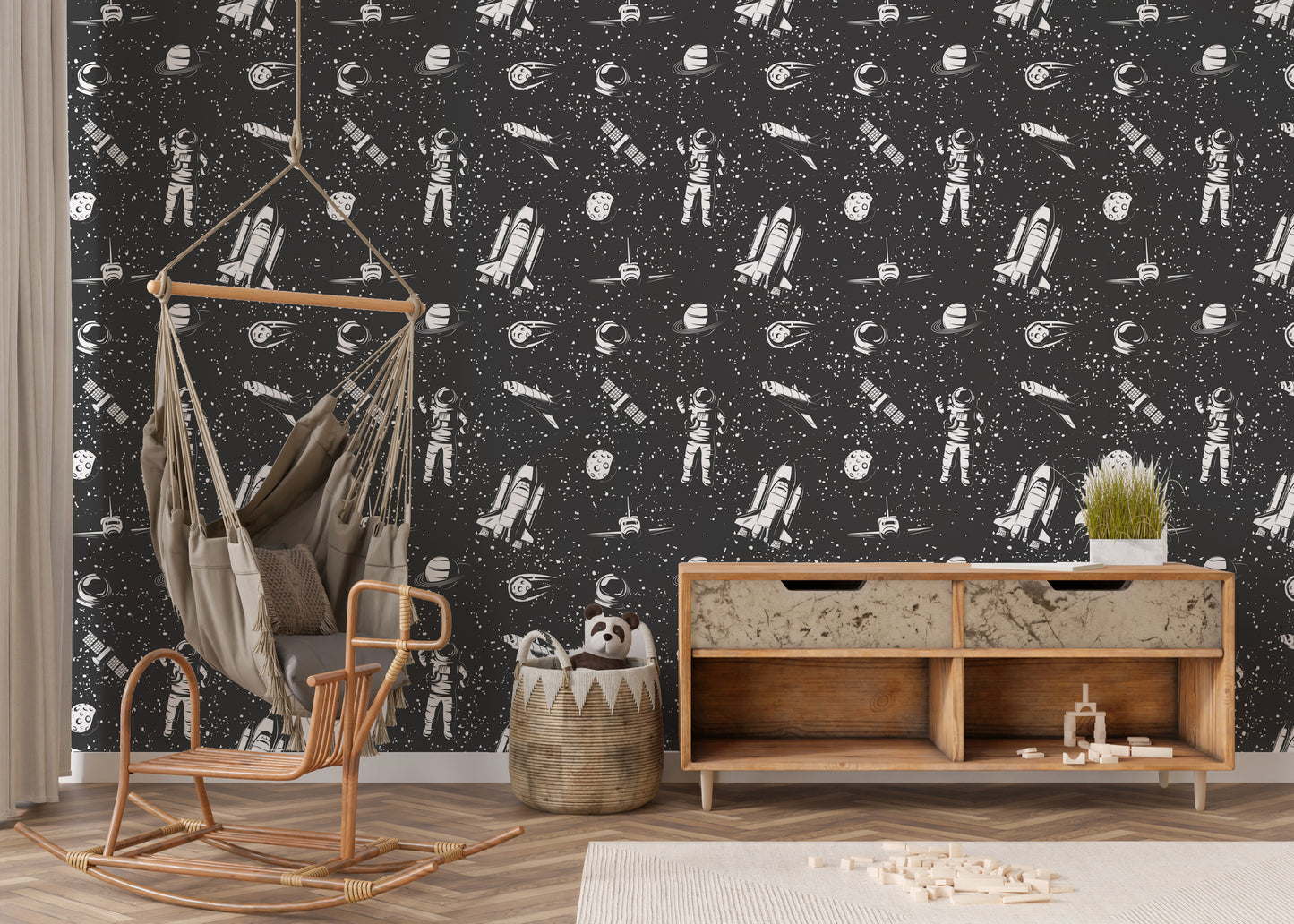 Astronaut wallpaper in child's playspace