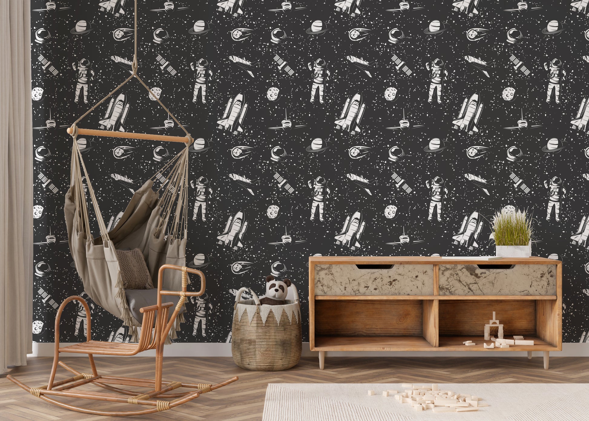 Astronaut wallpaper in child's playspace