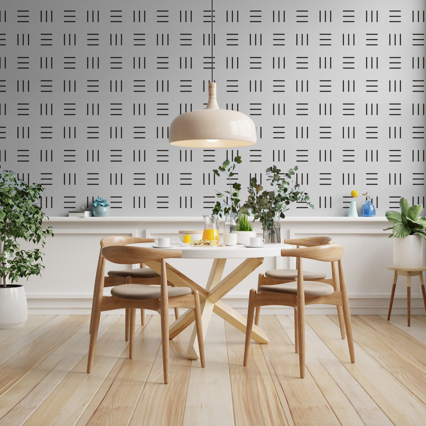 Modern Minimalist black and white removable peel and stick wallpaper in dining room