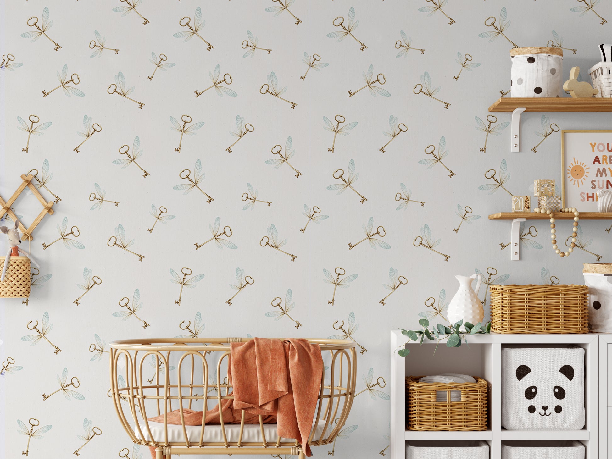 Harry Potter inspired golden flying keys removable peel and stick wallpaper
