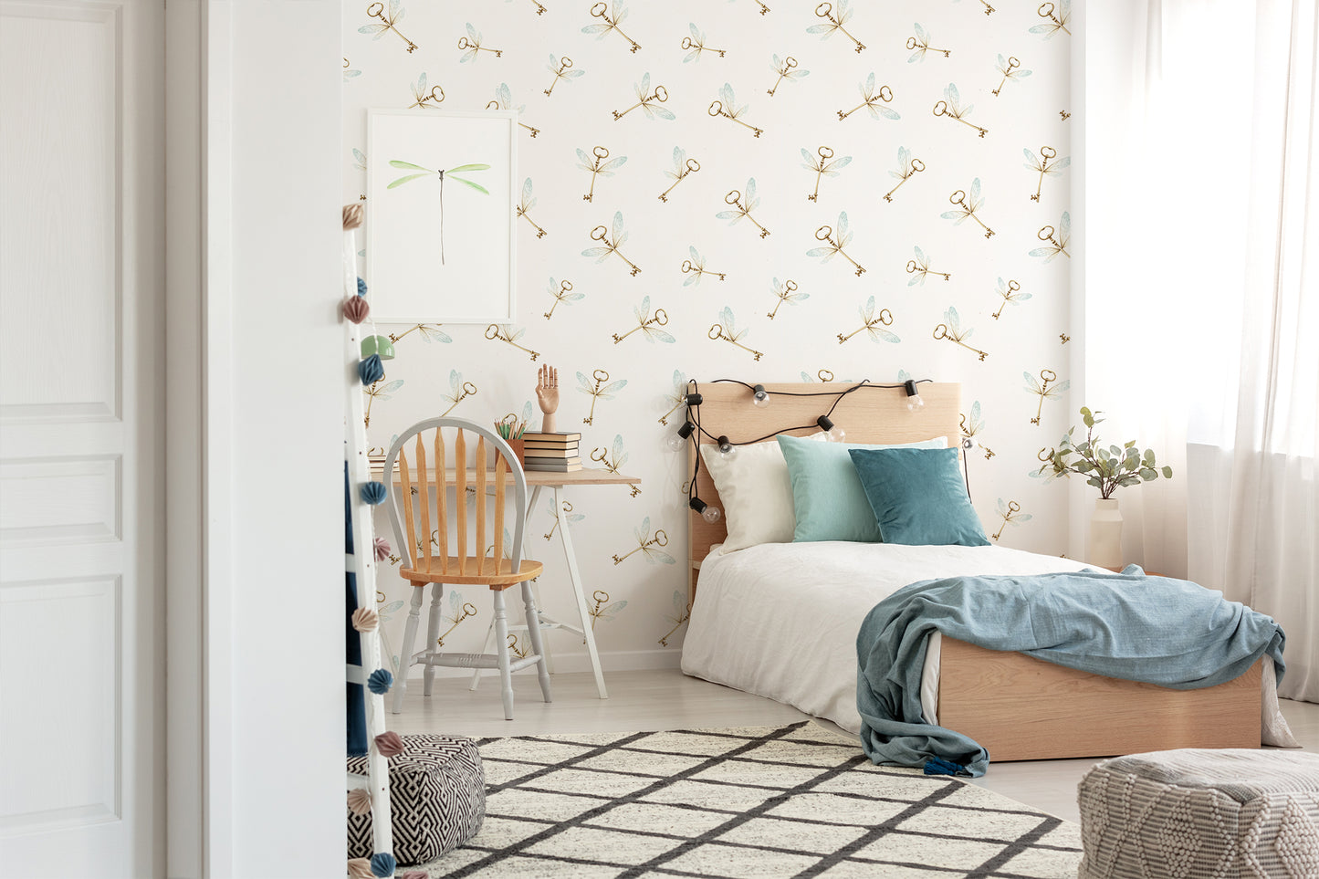 Flying Keys Removable Peel And Stick Wizardly Wallpaper in blue