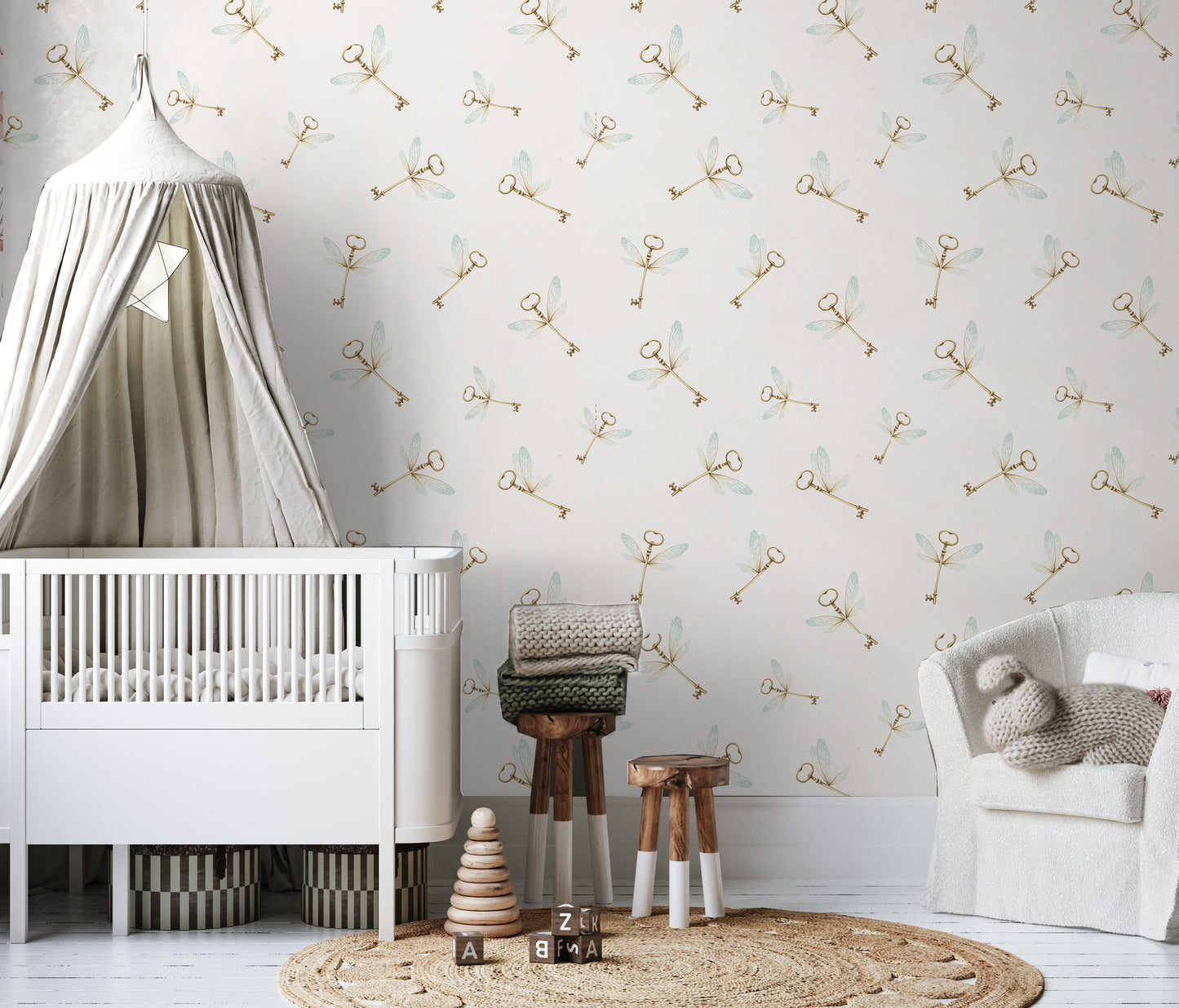 Flying Keys Removable Peel And Stick Wizardly Wallpaper in blue