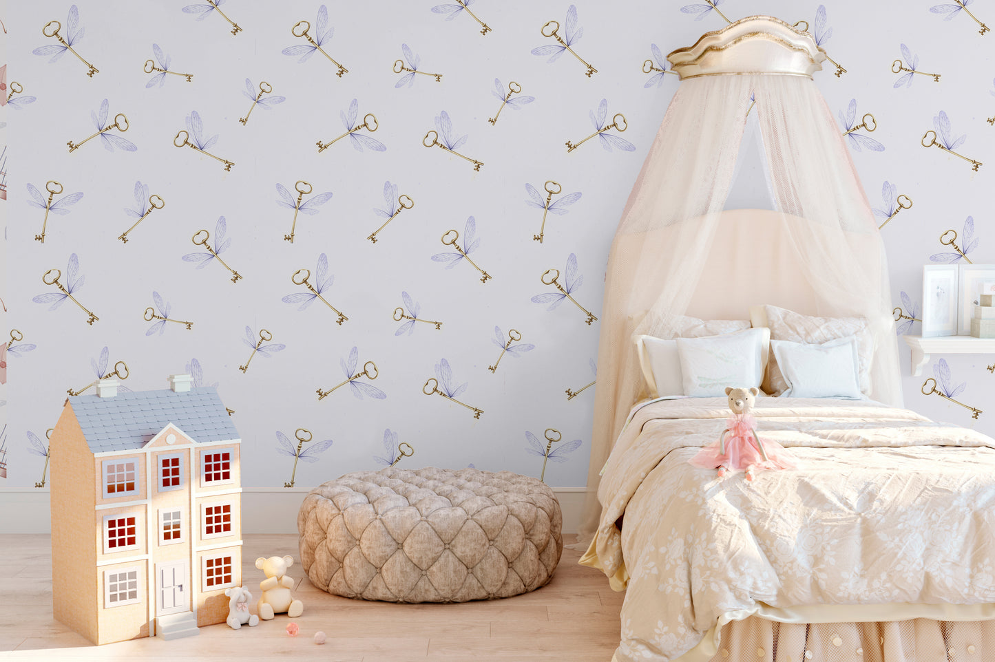 Purple Harry Potter flying keys wallpaper in girls room