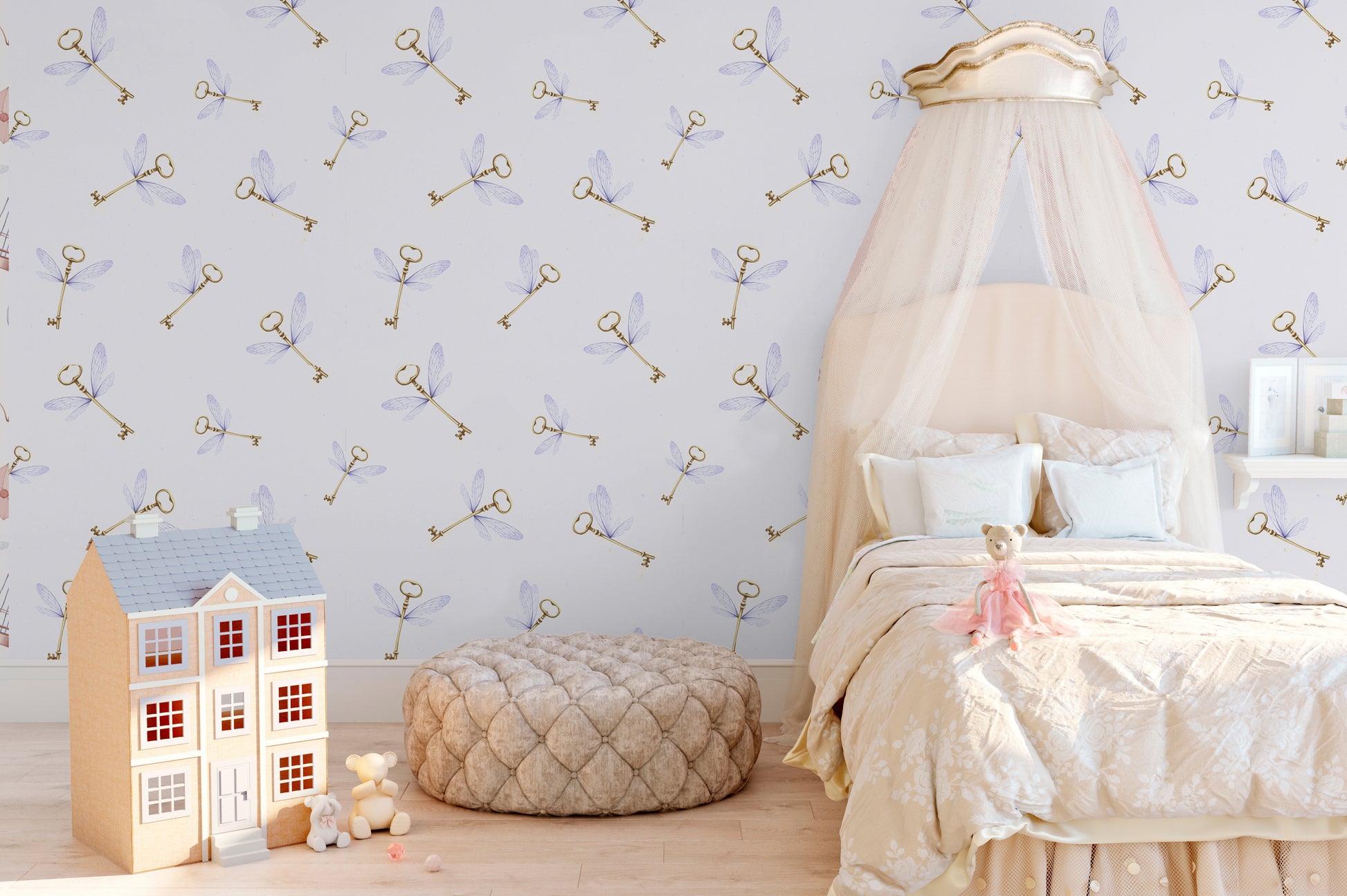 Purple Harry Potter flying keys wallpaper in girls room