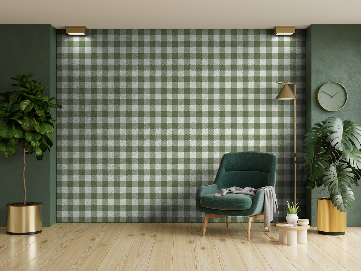 Green Gingham shown next green wall