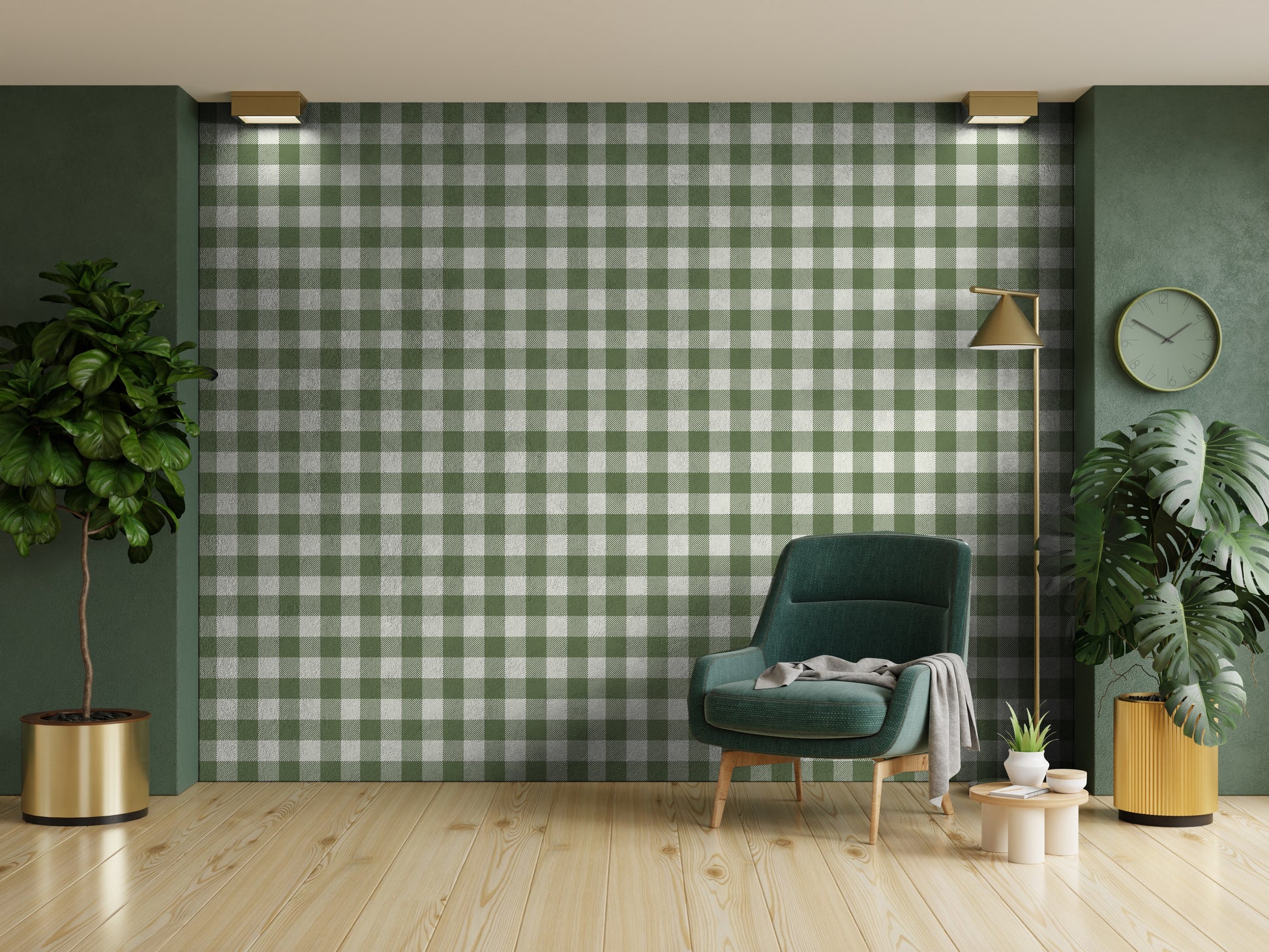 Green Gingham shown next green wall
