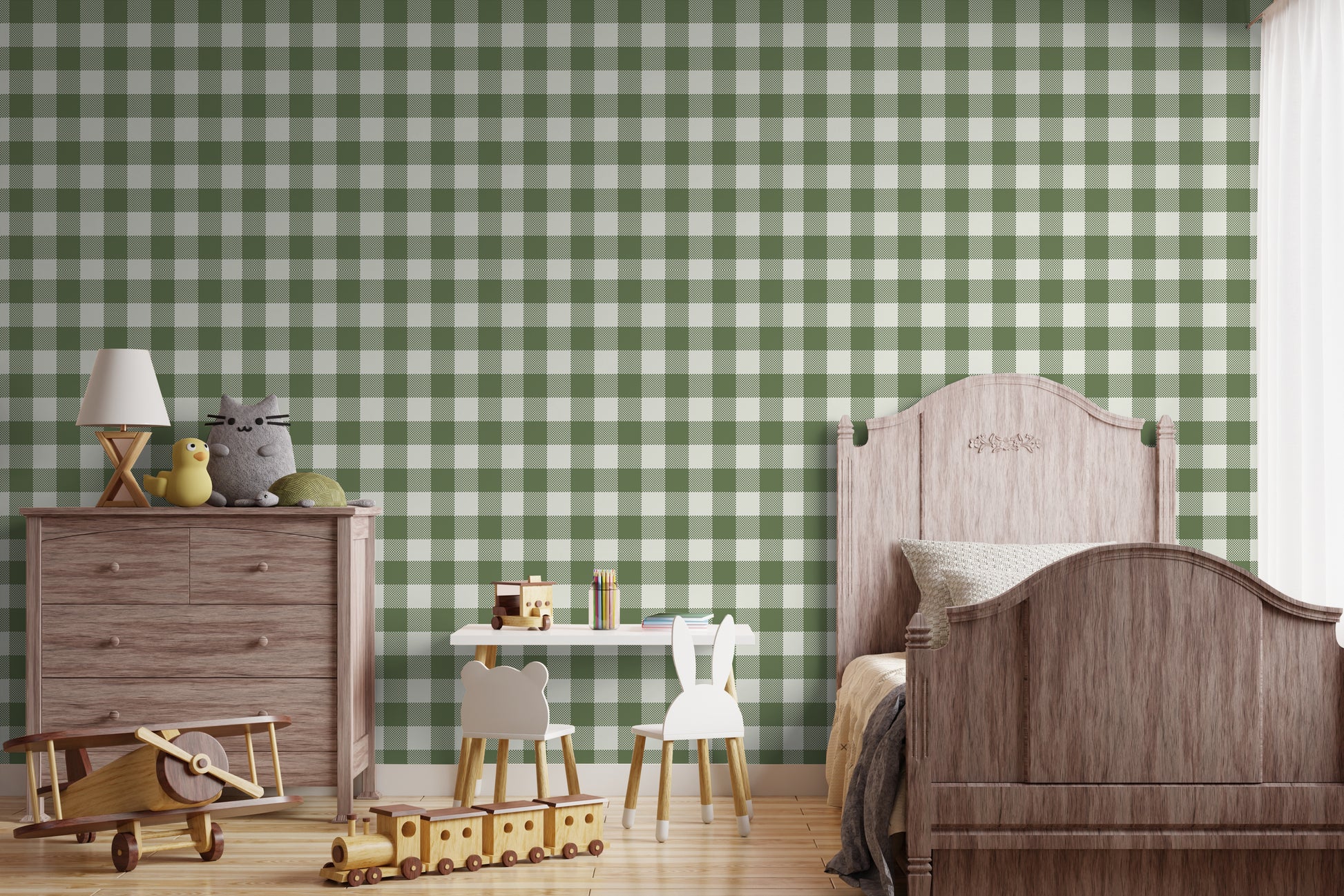 Green Gingham in boys bedroom