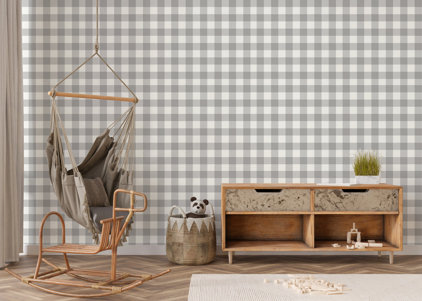 Gray Gingham Removable Peel And Stick Wallpaper