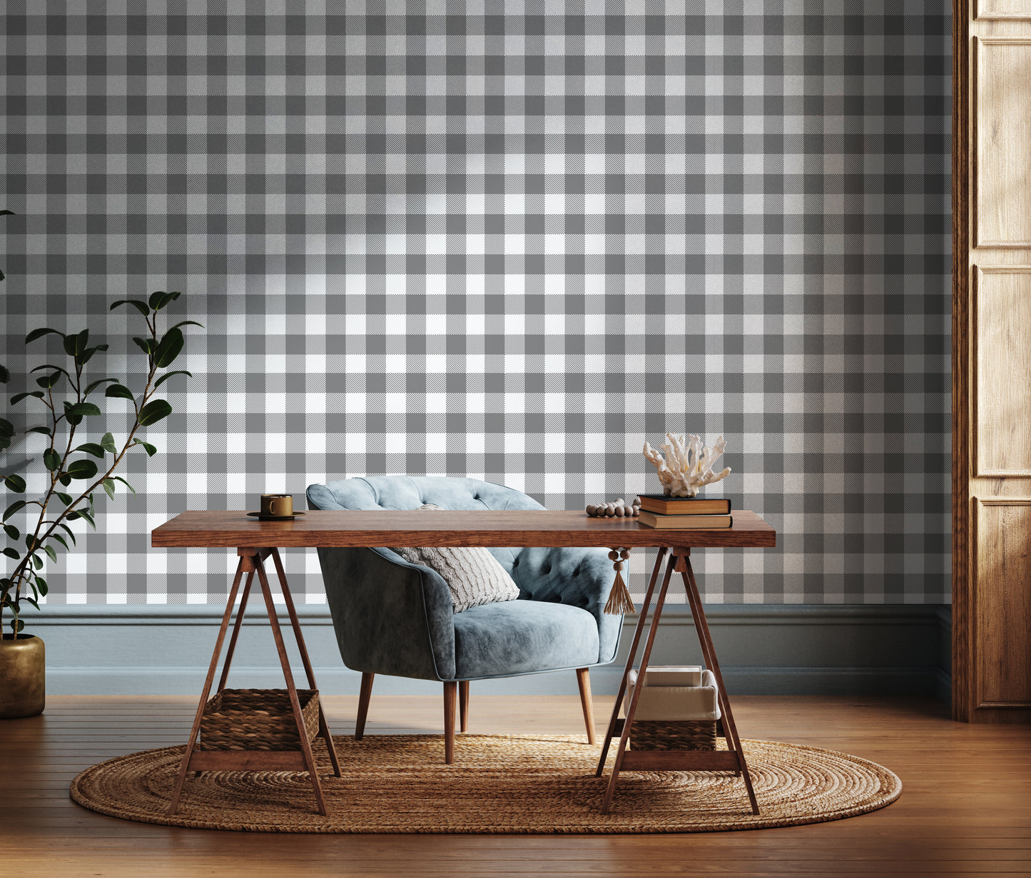 Gray Gingham Removable Peel And Stick Wallpaper