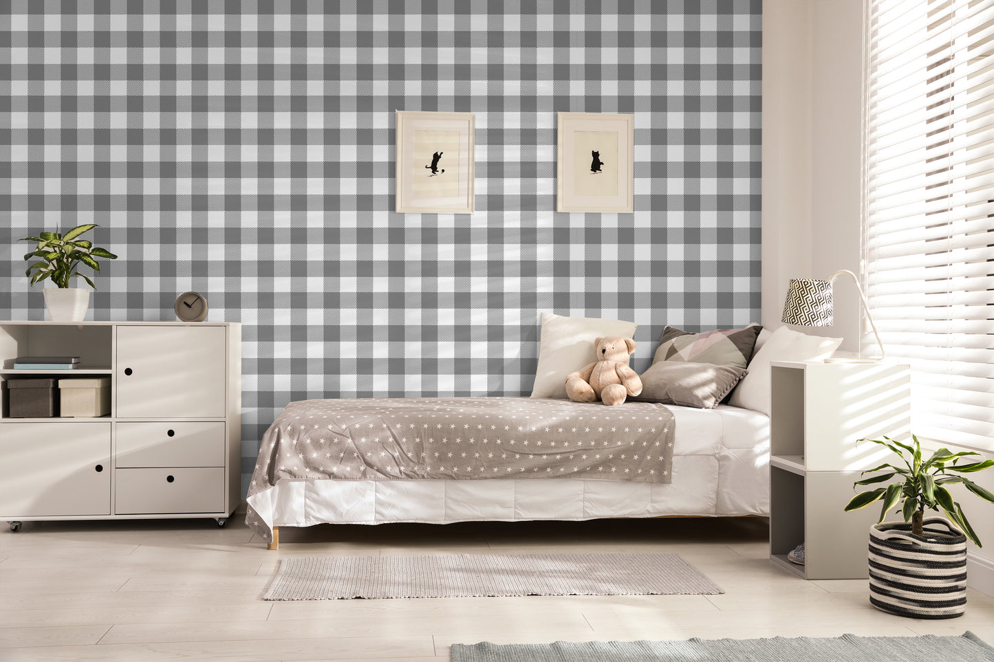 Gray Gingham Removable Peel And Stick Wallpaper