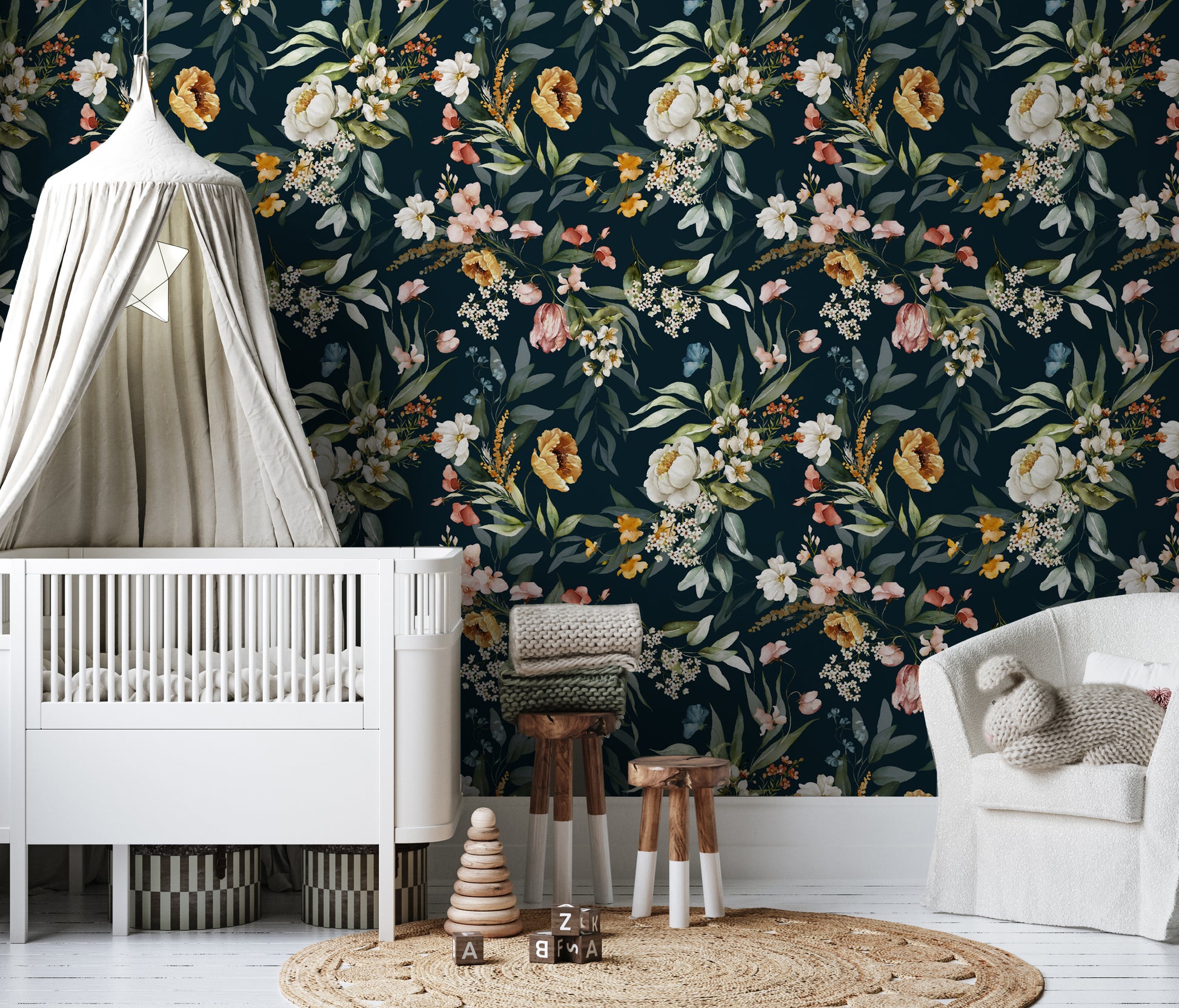 Peony wallpaper in nursery