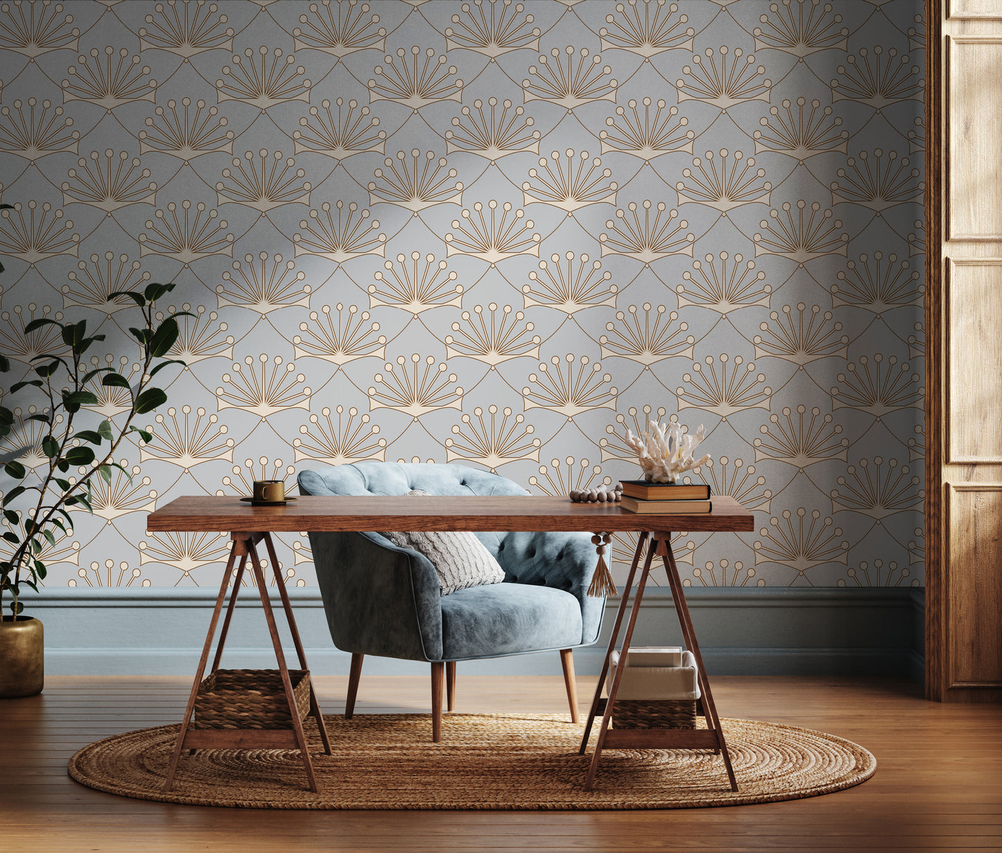 Art Deco Style Lotus Flower Removable Peel And Stick Wallpaper