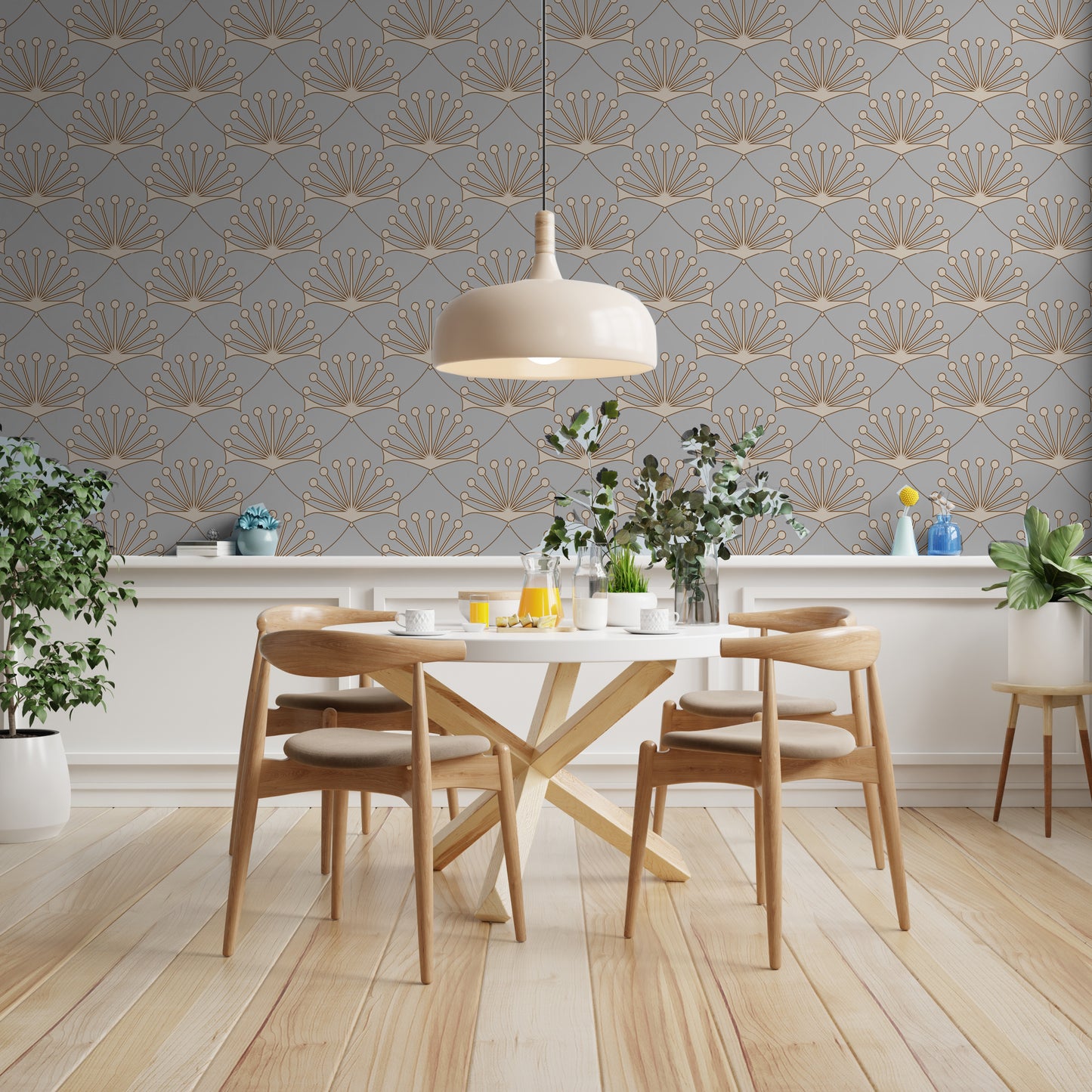 Art Deco Style Lotus Flower Removable Peel And Stick Wallpaper
