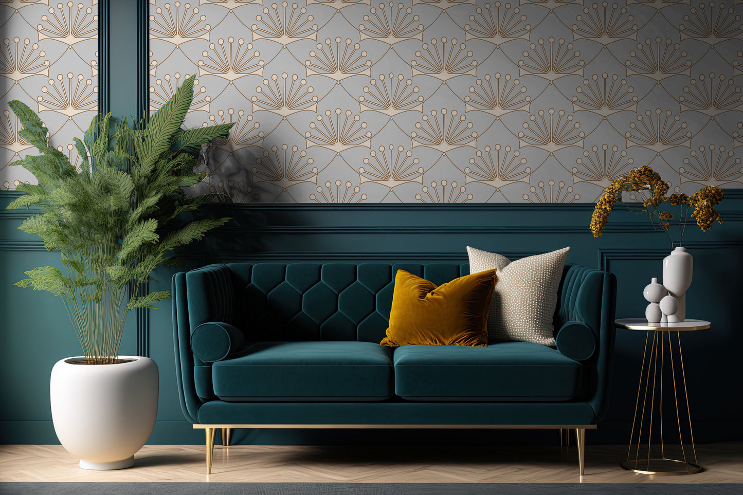 Art Deco Style Lotus Flower Removable Peel And Stick Wallpaper