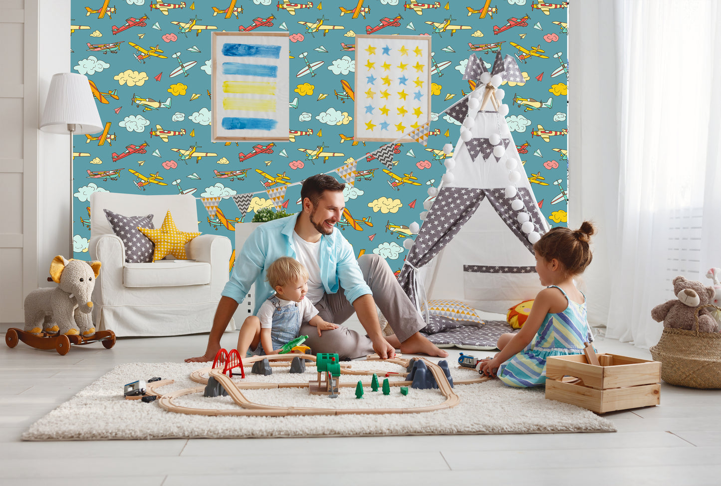 Colorful Airplane Removable Peel And Stick Wallpaper