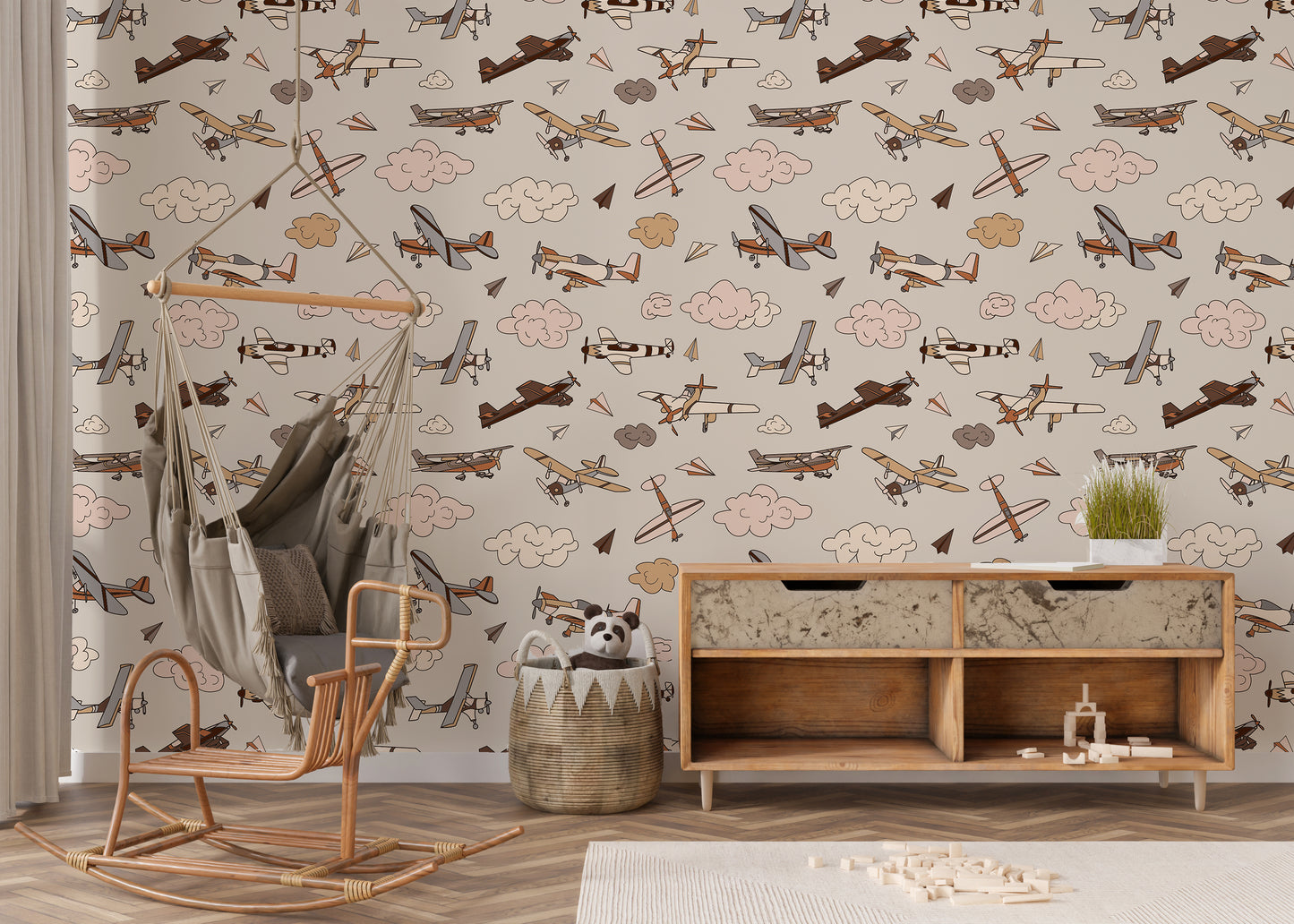 Neutral Airplane Removable Peel And Stick Wallpaper