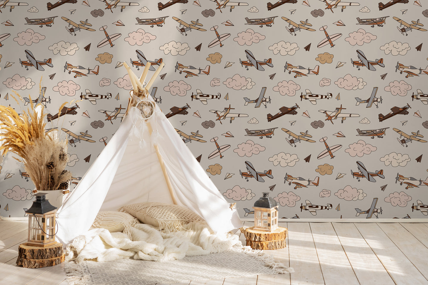 Neutral Airplane Removable Peel And Stick Wallpaper