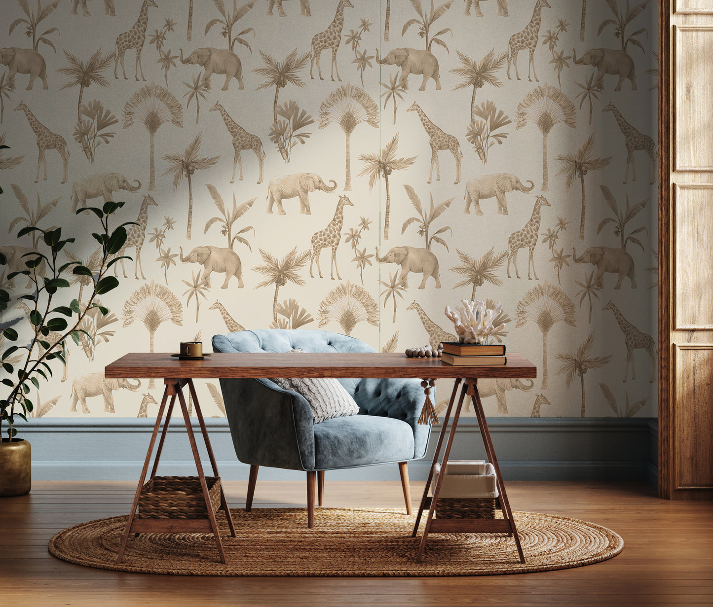 Jungle Safari Neutral Removable Peel And Stick Wallpaper