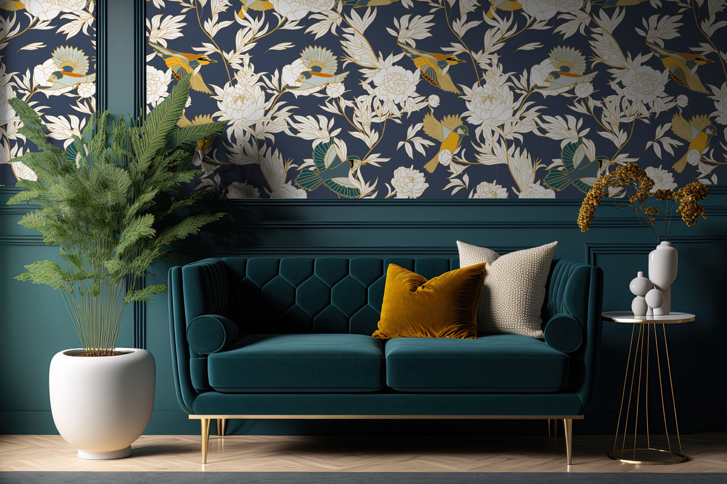Floral Ceramic Bird Removable Peel And Stick Wallpaper