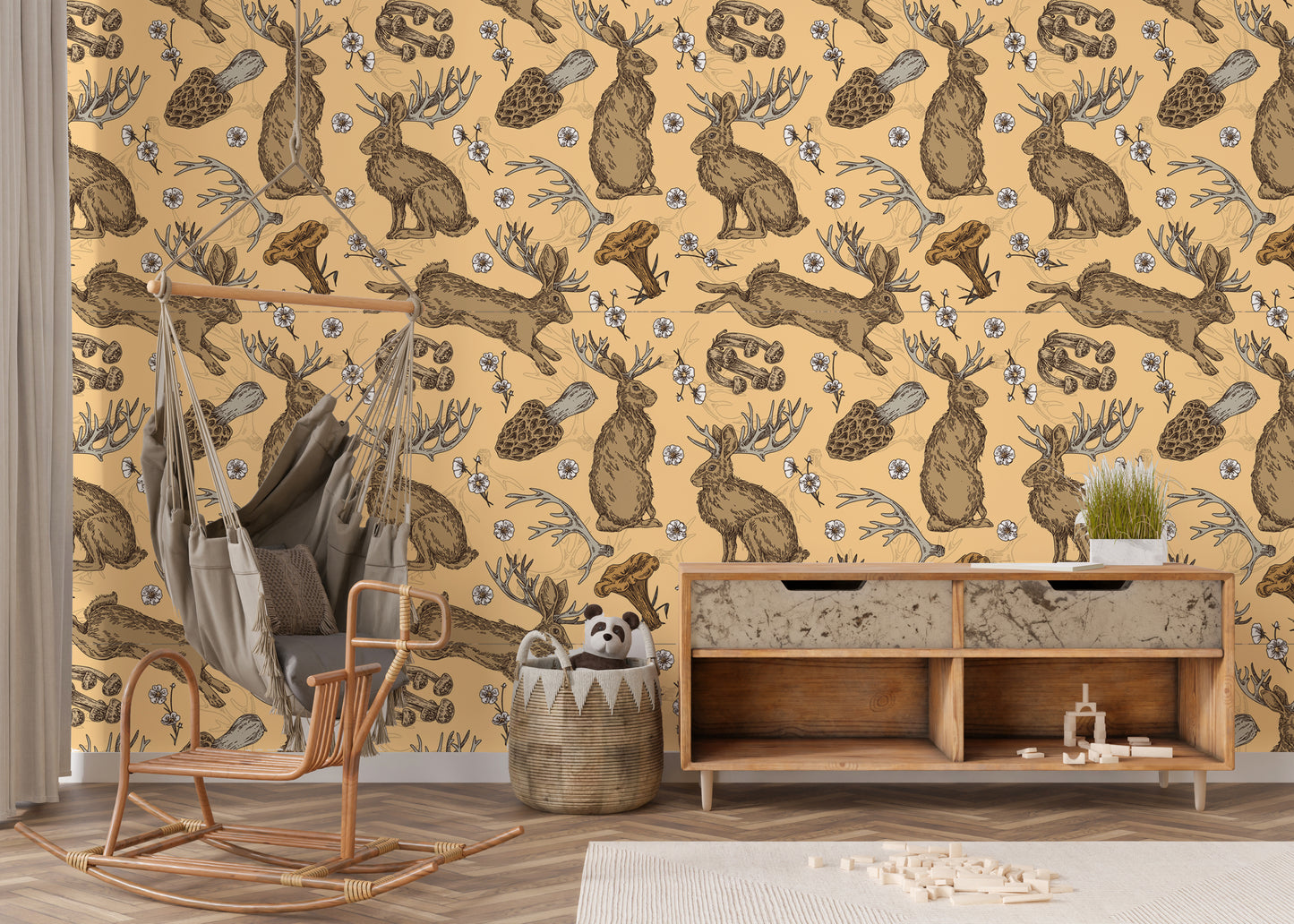 Jackalope And Mushroom Removable Peel And Stick Wallpaper