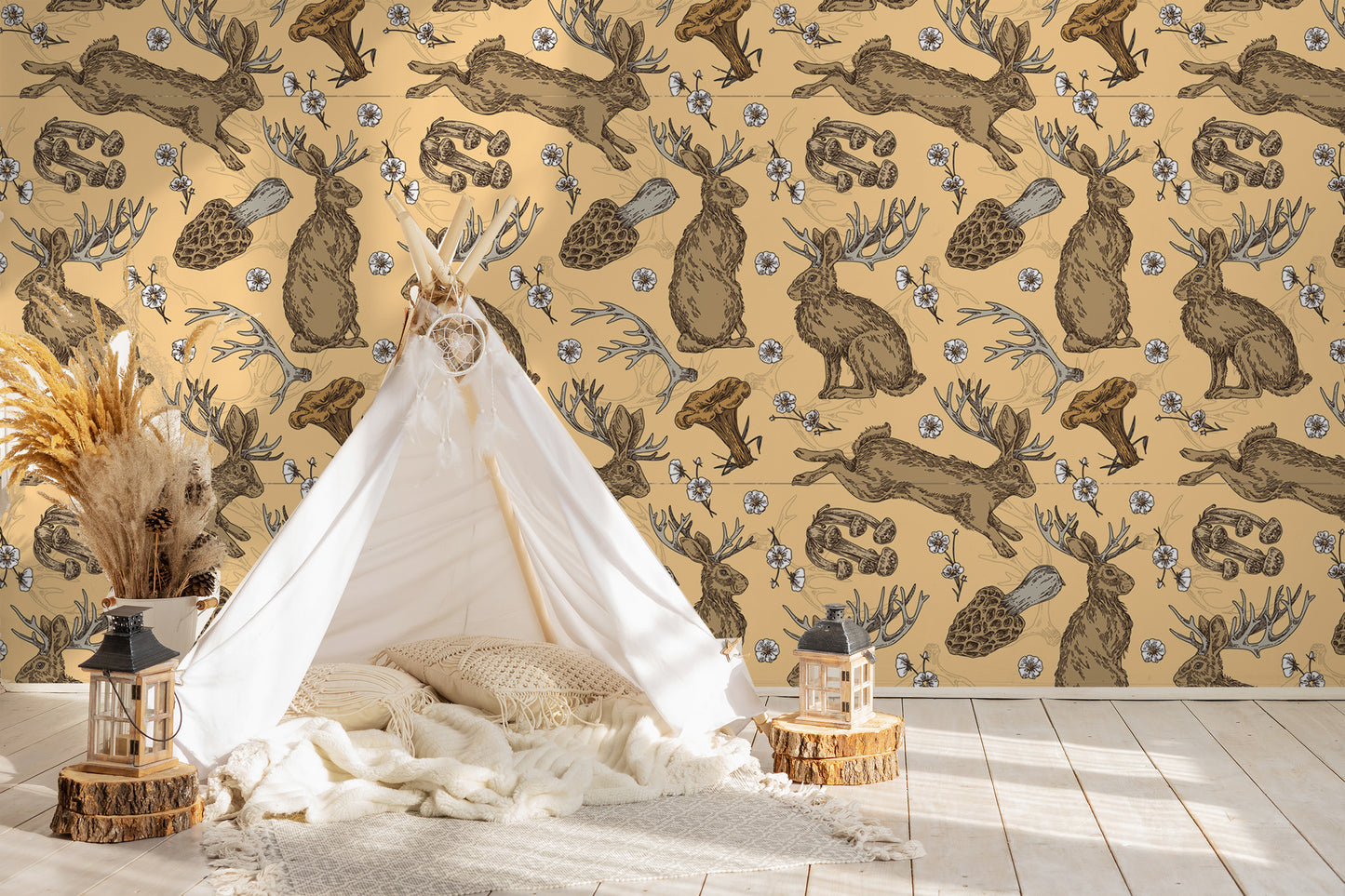 Jackalope And Mushroom Removable Peel And Stick Wallpaper
