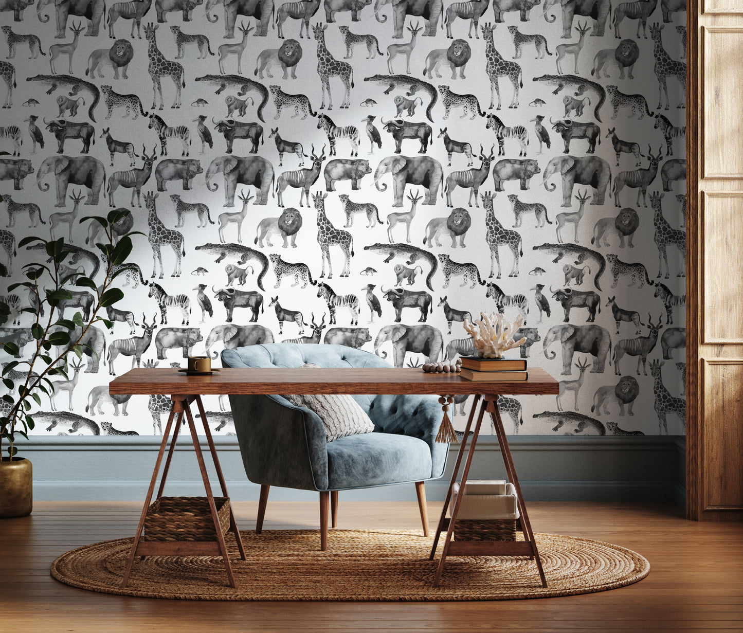 Zoo Black And White Removable Peel And Stick Wallpaper