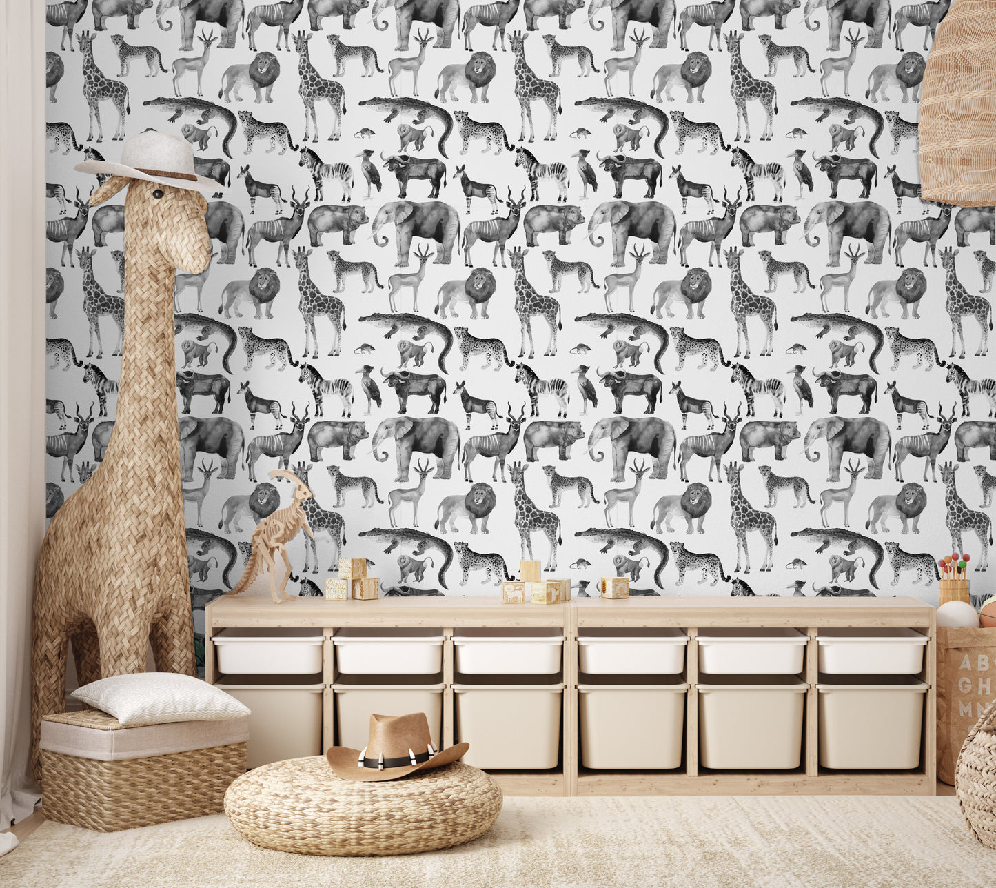 Zoo Black And White Removable Peel And Stick Wallpaper