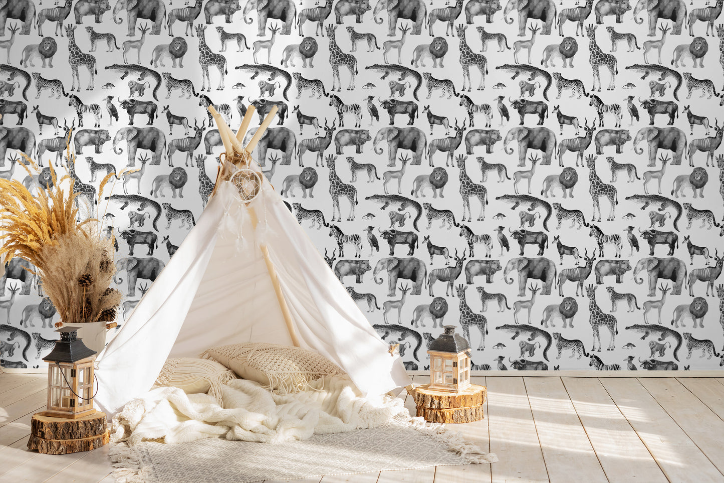 Zoo Black And White Removable Peel And Stick Wallpaper