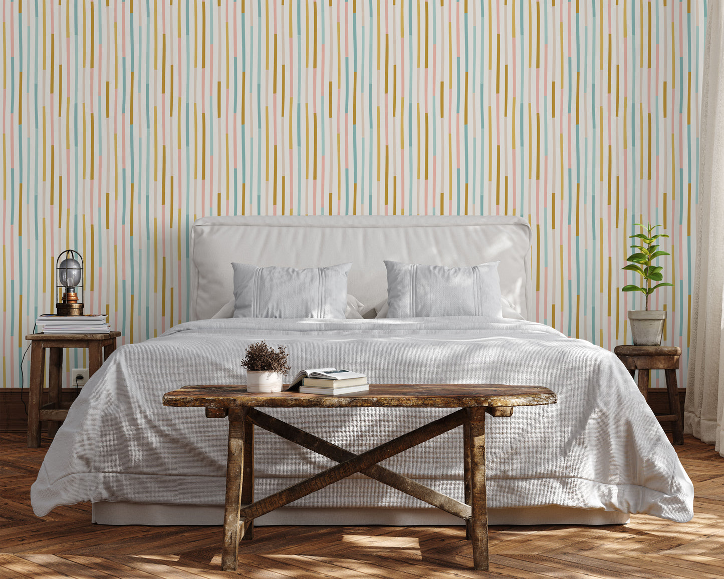 Abstract retro line removable peel and stick wallpaper