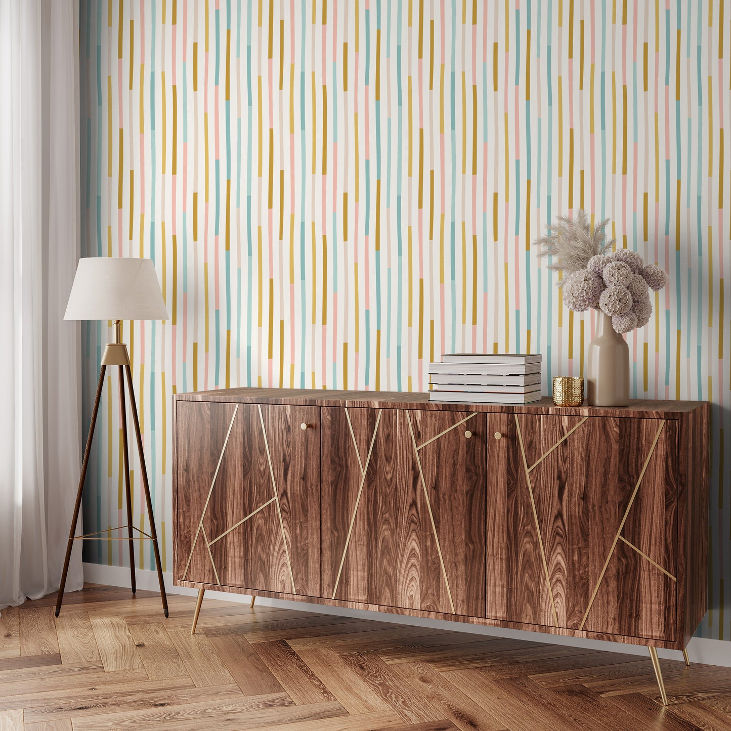 Abstract retro line removable peel and stick wallpaper