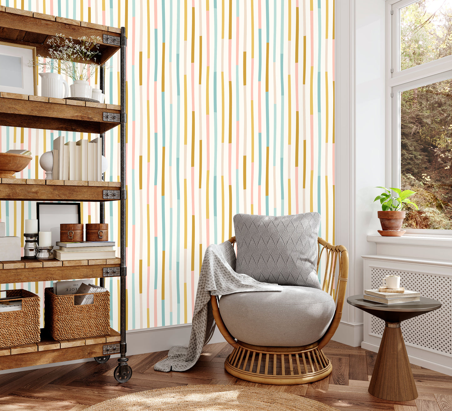 Abstract retro line removable peel and stick wallpaper