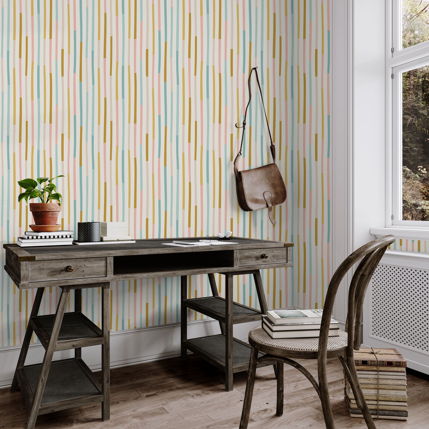 Abstract retro line removable peel and stick wallpaper